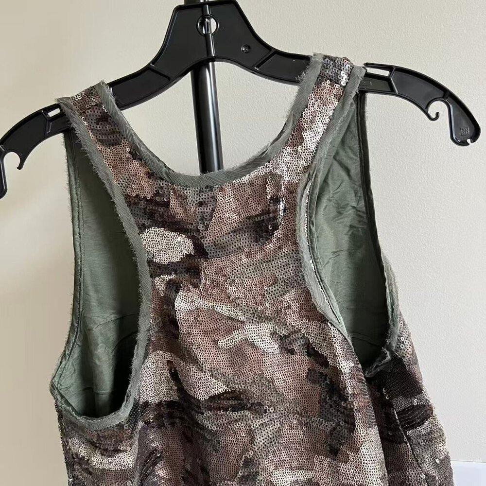 Zadig & Voltaire Sequin Camouflage Tank Top in Olive, Brown, and Black - Picture 5 of 9